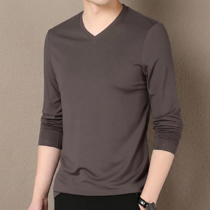 Camiseta de Verano de Alta Calidad, Vintage, Lisa, de Manga Larga, Ajustada, 100% Algodón, 200 Gramos, Talla Grande para Hombre - Product Image 3