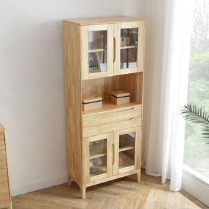 Solid Wood Wine Cabinet Nordic Style Living Room Storage Cabinet With Glass <b>Doors</b> Pine Wood Natural Color <b>Standing</b> Cabinet - Product Image 1