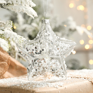 Boules de Noël en verre transparent de haute qualité pour la vente en gros, ornements d'arbre de Noël en forme d'étoile, écologiques, impression 1 couleur - Product Image 5