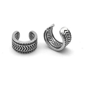 Manchette d'oreille pour homme en acier inoxydable 316L, étanche, hypoallergénique, motif chevron flèche, large bande, sans perçage, clip, style vintage tribal, cadeau - Product Image 3