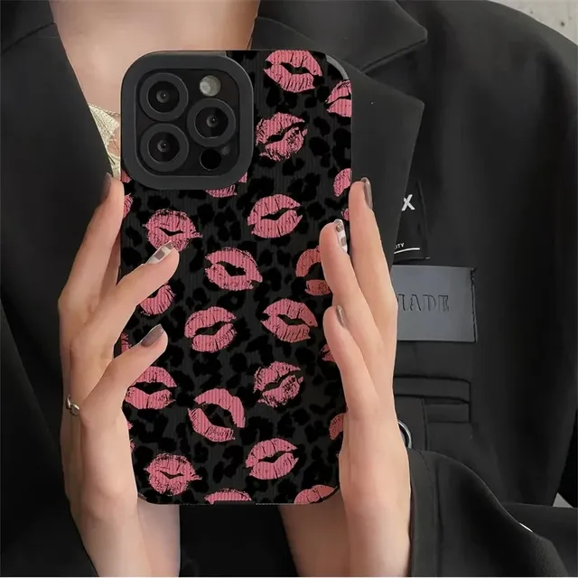 Sexy Pink Lip Black Leopard Print Phone Case for iPhone 15 14 13 12 11 Pro Max 14plus 12 13 Mini 7 8 Plus X XS Max XR Soft Shell