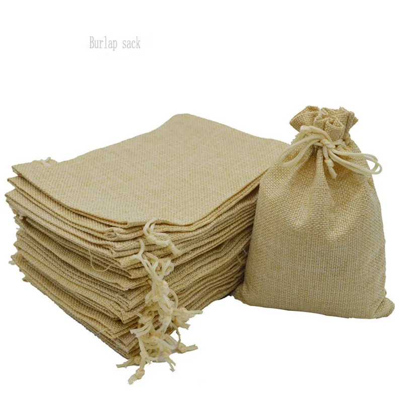 Bolsa de yute y lino ecológica, bolsa de regalo con cordón de arpillera y cáñamo, con logotipo personalizado, 13x18cm