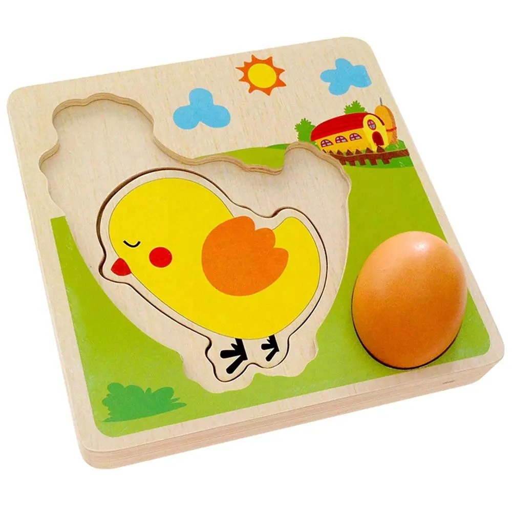 Montessori Mainan Anak Jigsaw Puzzle Kayu, Teka-teki Kayu Banyak Lapisan Tumbuh Cerita Ayam
