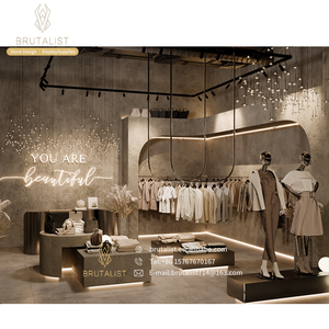 Estante de exhibición de muebles de Boutique dorado de moda hecho tienda de vidrio de madera uso elegante centro comercial estante de ropa exhibición de ropa - Product Image 4