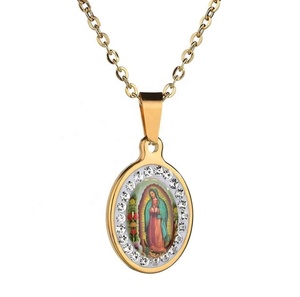 Collier Vierge Marie au design personnalisé, nouveauté, vente chaude, en acier inoxydable plaqué or 18 carats avec zircon, collier Madone pour femme - Product Image 1