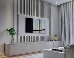Meuble TV KEJIA Nouveau Design Moderne Simple Laqué Haute Brillance avec Éclairage LED, Ensemble Meubles Muraux TV, Designs de Meubles TV <span class=keywords><strong>Cheminée</strong></span> en Bois - Product Image 2