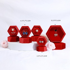 Luxury Velvet Jewelry Display <b>Gift</b> <b>Box</b> Engagement Wedding Ring <b>Box</b> High Quality Hexagon Ring Earring Jewelry Package - Product Image 3
