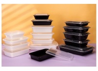 Contenedor Rectangular Desechable de Plástico para Alimentos de 58 oz con Tapa, Apto para Microondas, para Restaurante