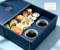 Boîte à sushi personnalisée avec plateau à sauce, insert en carton, emballage à emporter pour sushi et desserts