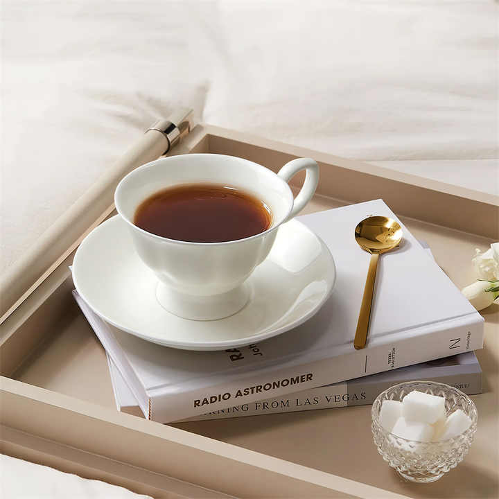 AOOSY White Fine Bone China Tea Cup and Saucer Set Custom Vintage Europe English Ceramic Afternoon Teacup Coffee Cup with Saucer