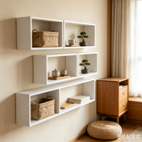 Étagères flottantes en MDF blanc robustes, à un seul niveau, modulaires, pour le rangement et la présentation, à fixer au mur, pour le salon et la maison