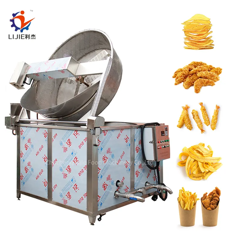 Endüstriyel gaz veya biyokütle tahta palet fritöz paslanmaz çelik kızarmış tavuk sürekli yağ toplu kızartma makinesi için gıda