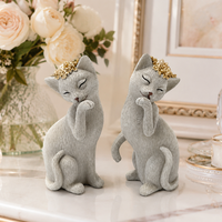 Statue de chat en résine dorée avec couronne de fleurs, figurine d'animal mignonne, sculpture de table pour chambre à coucher, décoration de la Saint-Valentin, cadeau pour la maison