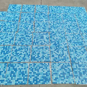 GUCI stocked cheap blue mix dot surface glass mosaic price MOQ 1 container 3852 sqm wall floor swimming pool project