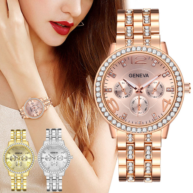 Quartz Wrist Watch Out Watches Stainless Steel Wholesale Casual Fashion Jewelry Ice Design Shiny Three Eyes Full Diamond Women