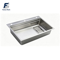 Évier de cuisine monobloc SUS304 estampé, rectangulaire, avec filtre à résidus, planche à découper, finition grain de riz brossé, anti-rayures