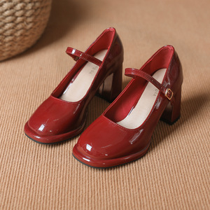 Zapatos Mary Jane de charol con punta redonda y tacón grueso, estilo retro para mujer, para todas las estaciones, que aumentan la altura - Product Image 4