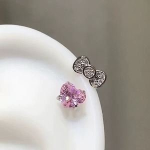 Boucles d'oreilles clous <span class=keywords><strong>en</strong></span> acier inoxydable 1,2 mm avec zircon rose <span class=keywords><strong>en</strong></span> forme de fer à cheval et nœud, bijoux pour femmes, doux et mignons - Product Image 3
