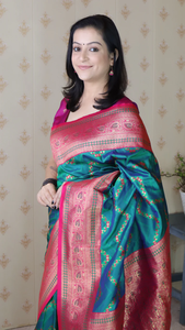 ผ้าส่าหรีผ้าไหมนุ่มสีเขียวสง่างามพร้อมซิกแซก meenakari zari ทอสวยงามเหมาะสำหรับการใช้งานแบบดั้งเดิมสวมใส่ในเทศกาล - Product Image 2