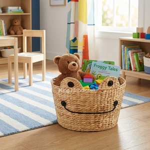 Cesta de Almacenamiento Redonda de Mimbre Hecha a Mano para Niños, de un Solo Nivel, para Juguetes y Ropa, de Vietnam - Product Image 4