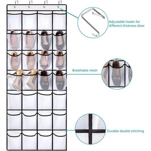 Organisateur de chaussures à suspendre derrière la porte, 28 poches, support mural en maille blanche pour rangement de chaussures - Product Image 3