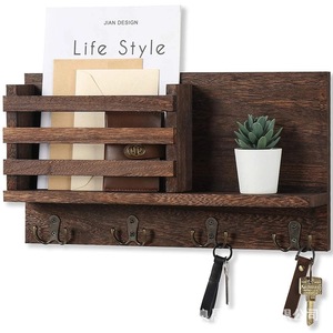 Wooden Wall Mount Organizer Key <b>Rack</b> With <b>Shelves</b> For Living Room Entryway Storage - Product Image 3