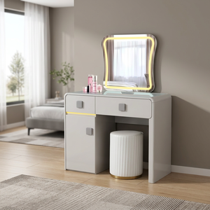 Modern Makeup <b>Vanity</b> <b>Table</b> With Lighted <b>Mirror</b> Storage Desk For Bedroom Furniture - Product Image 4