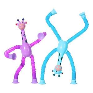Jouets sensoriels pour enfants : Tubes Pop Magiques LED en plastique extensibles à ventouse, motif girafe de dessin animé mignon, pour la décompression et la relaxation - Product Image 1