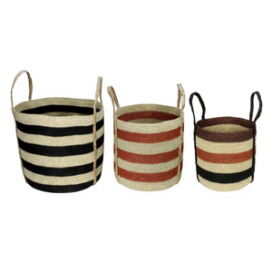 Striped Seagrass Circle Storage <b>Baskets</b> with Handles-Eco-Friendly Multifunction Rustic Home Decor for Multi-Purpose Neatening - Product Image 1