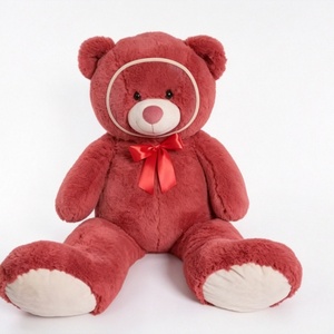 Customized Teddy bear with red bow, <b>Large</b> red stuffed bear, Sitting red ribbon teddy bear, Wine red teddy bear - Product Image 1