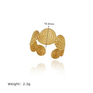 Anillo Abierto de Estilo Étnico con Diseño de Disco Retro de Nepal, Cuerda y Moneda de Oro, Cielo Estrellado y Nubes Auspiciosas, de Acero de Titanio Chapado en Oro - Product Image 5