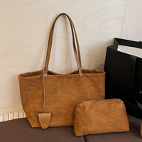 Tas Tangan Wanita Cokelat Bentuk Kotak, Ukuran Sedang, Bahan Kulit Nubuck, Tas Selempang Wanita, Tas Jinjing Sederhana Bahan Suede Berkualitas