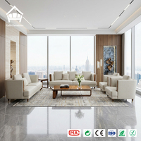 Set Sofa Kulit Asli Kayu Solid Mewah dengan Jahitan Berlian untuk Kustomisasi Furnitur Ruang Tamu Villa Hotel Satu Atap