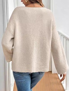 <span class=keywords><strong>Cardigan</strong></span> en tricot simple pour femmes - Confortable et ample - Design à cordon de serrage en tricot - Style décontracté printemps - Haut rétro - Product Image 2
