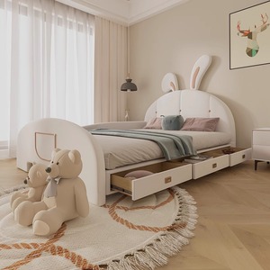 Lit de princesse rose simple et moderne JINS, durable, oreilles de lapin, meubles de chambre à coucher, lit en bois massif, salon, école - Product Image 4