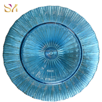 Assiettes de présentation en verre radial antique à paillettes avec placage or, en gros pour fêtes et événements