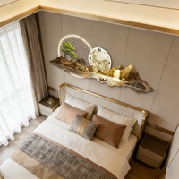 Décoration murale d'hôtel de luxe avec éclairage LED et horloge silencieuse - Nouvelle décoration de cerf de montagne de style chinois pour hall d'hôtel et chambre d'hôtes