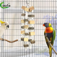 Jouet à mâcher suspendu pour oiseaux de compagnie, tranches de bois naturelles, blocs de pin, corde en coton, accessoire pour cage à perroquet