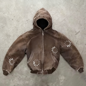 Veste de travail à capuche en toile de canard marron épaisse personnalisée par le fabricant, coupe courte, logo imprimé, pour hommes - Product Image 3