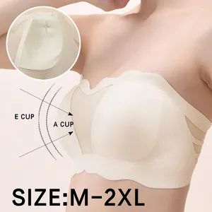 새로운 도매 strapless 브래지어 섹시한 수집 원활한 무선 딥 V 젤리 소프트 지원 38E 컵 메쉬 안티 노출 여성 브래지어