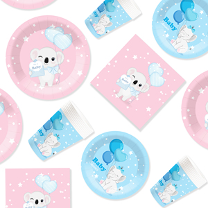 Juego de vajilla para fiesta de cumpleaños DAMAI, platos de papel con diseño de elefante en colores pastel rosa y azul para suministros de revelación de género, sirve para 8 personas. - Product Image 3