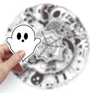Factory Wholesale 50PCS Halloween Cool Black White Festival Decoration Promotional PVC Waterproof UV Varnished Digital Stickers