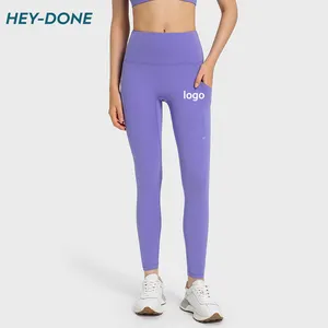 Heydone定制标志高腰健身瑜伽裤带口袋速干修身慢跑健身打底裤倒女性