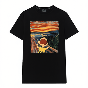 T-shirt minimalista a maniche corte con stampa espressionistica, unisex per adulti, nera, girocollo, con grafica semplice a tema emozionale - Product Image 1