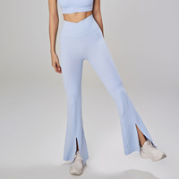 Logo personnalisé Leggings de yoga taille haute croisée longue longueur fente sur le devant pantalon évasé de danse sans couture sur le devant pour femmes