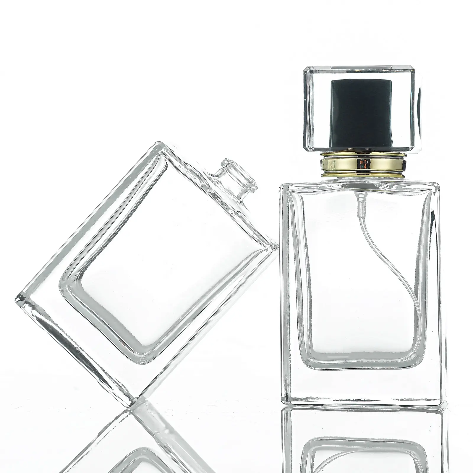 Frasco de perfume quadrado vazio recarregável, frasco de vidro reutilizável de luxo com 50ml