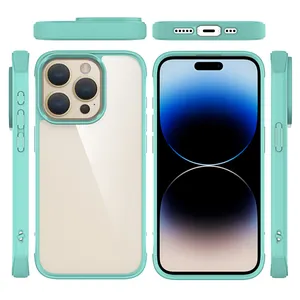 Candy 6 Colors Side Frame Shockproof Cover Phone Case for iPhone 15 Pro 13 12 11 14 Plus High Clear Soft TPU+PC Phone Shell