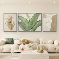 Peinture à l'huile texturée faite à la main de haute qualité, 100 % peinte à la main, motif feuilles vertes, triple composition, pour décoration murale, vente en gros