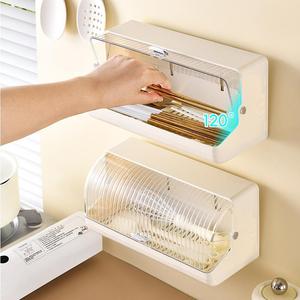 Wall Mounted Chopstick Holder With Lid Rectangle Punch Free Kitchen Storage Box For Cutlery Draining Function - Product Image 3