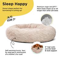 Lit pour chien apaisant en forme de donut, personnalisé, en fausse fourrure, rond, avec rebord surélevé, lavable, confortable, vente en gros OEM ODM, directement de l'usine